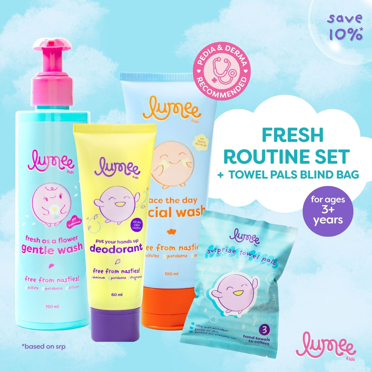 Lumee Kids Fresh Routine Set with Surprise Towel Pals Blind Bag